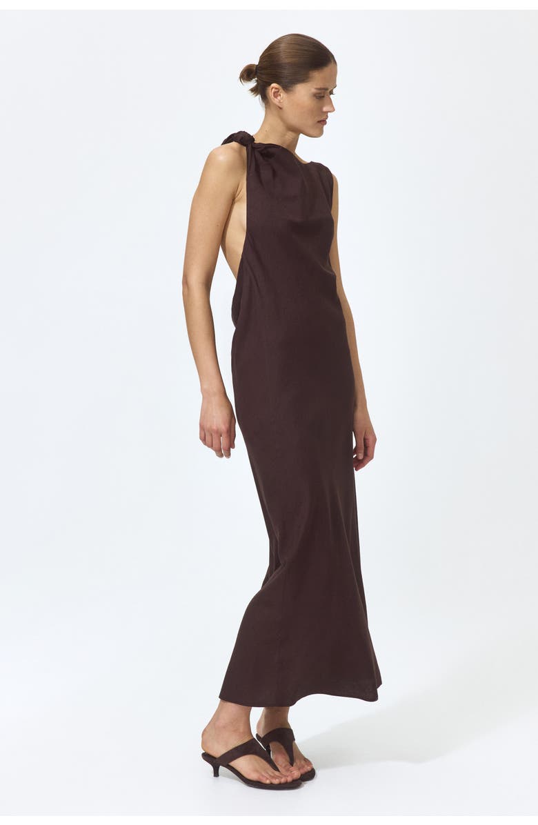 H&M Sleeveless Linen-blend Dress, Alternate, color, Dark Brown
