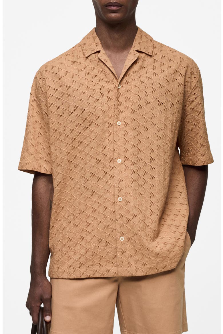Short Sleeve Cotton Button-Up Shirt, Main, color, SALMON