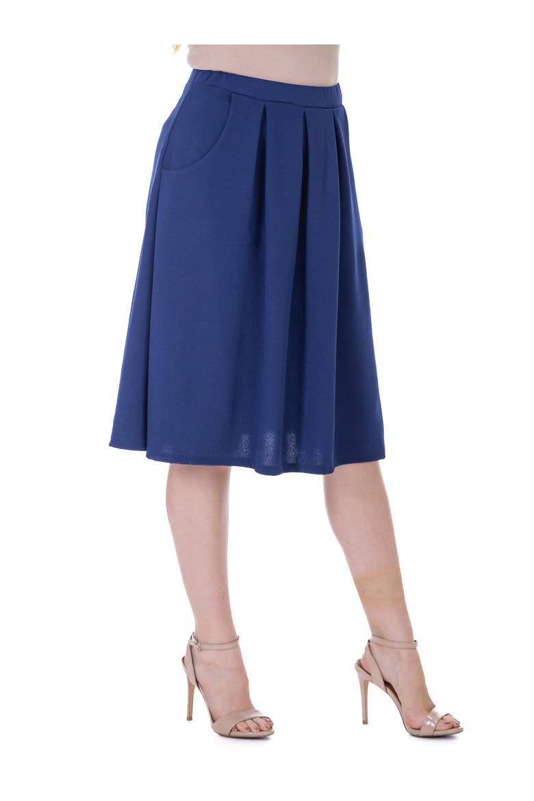 Elastic Waist Pleated Knee Length Pocket Skirt, Alternate, color, Navy