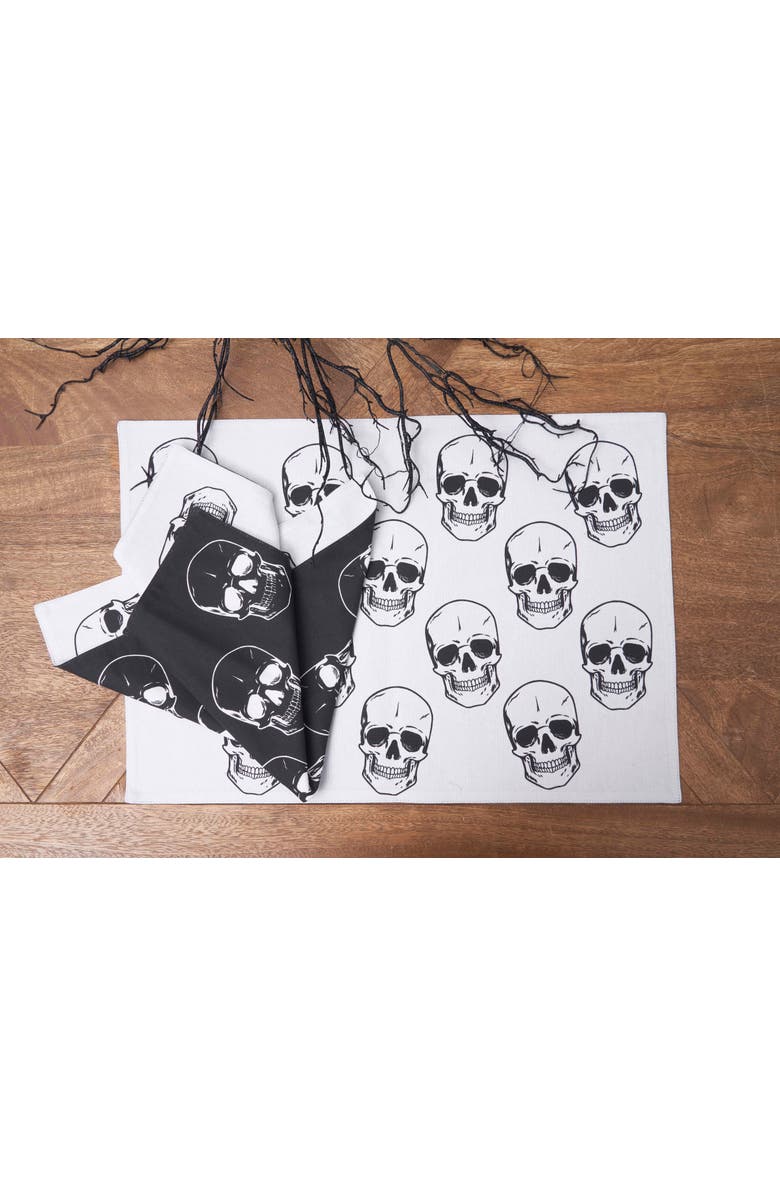 C&F Home Skeleton Skulls Pattern Halloween Reversible Decorative Table Runner 14" x 72", Alternate, color, White