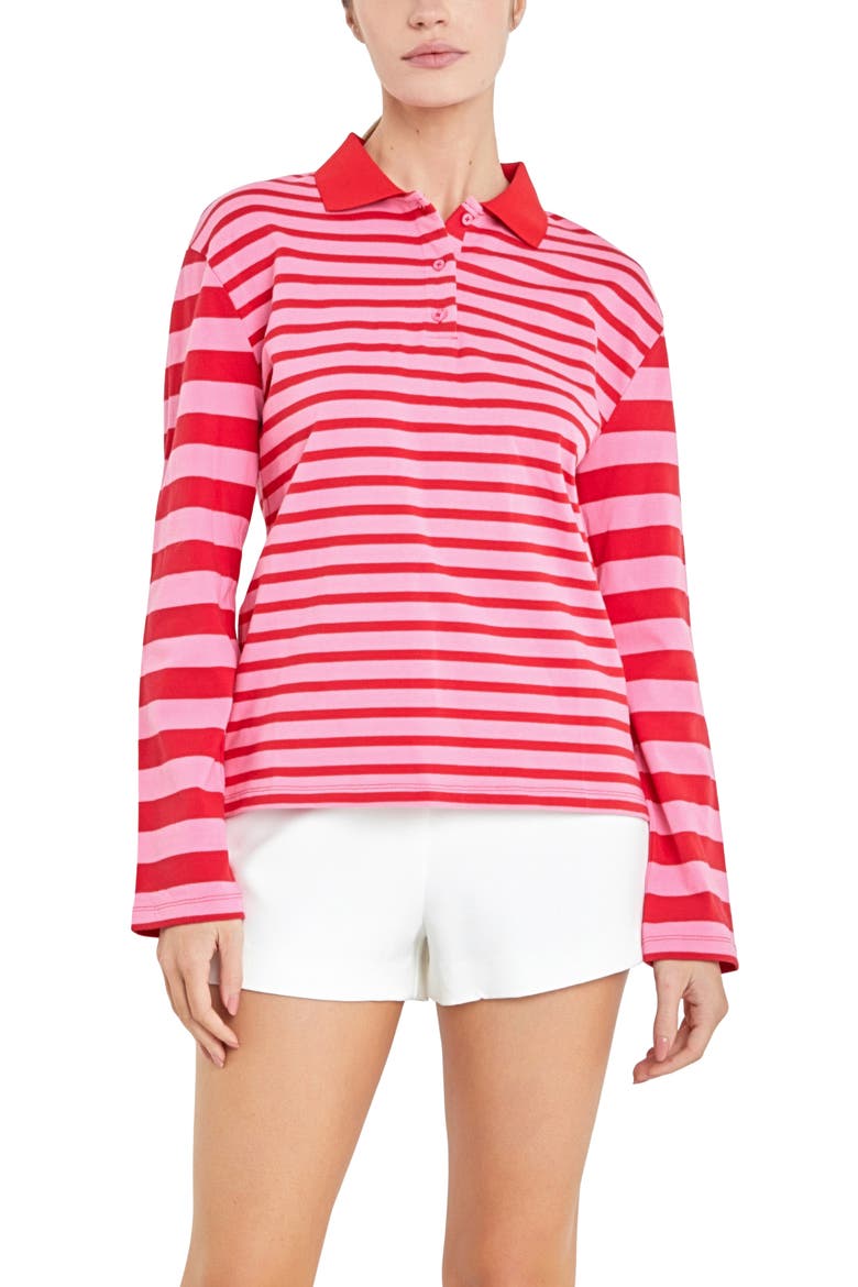 Stripe Long Sleeve Polo, Alternate, color, PINK/ RED