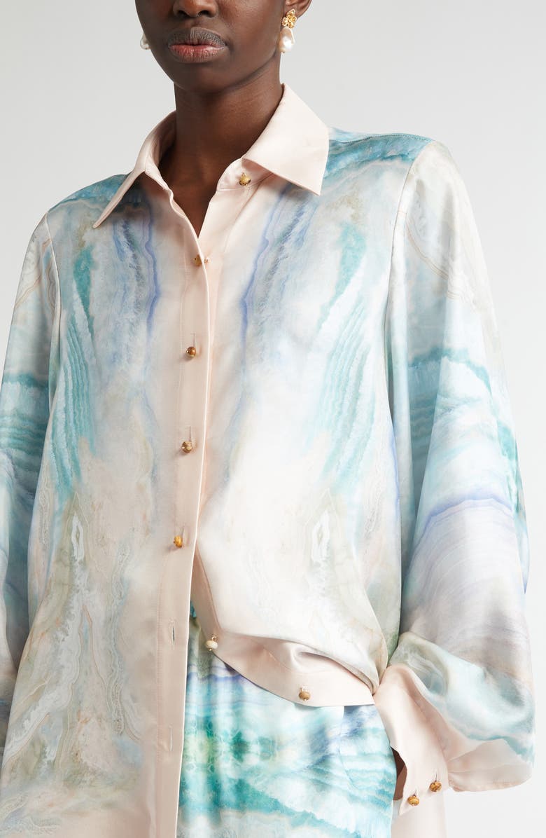 Zimmermann Agate Print Silk Button-Up Shirt, Alternate, color,