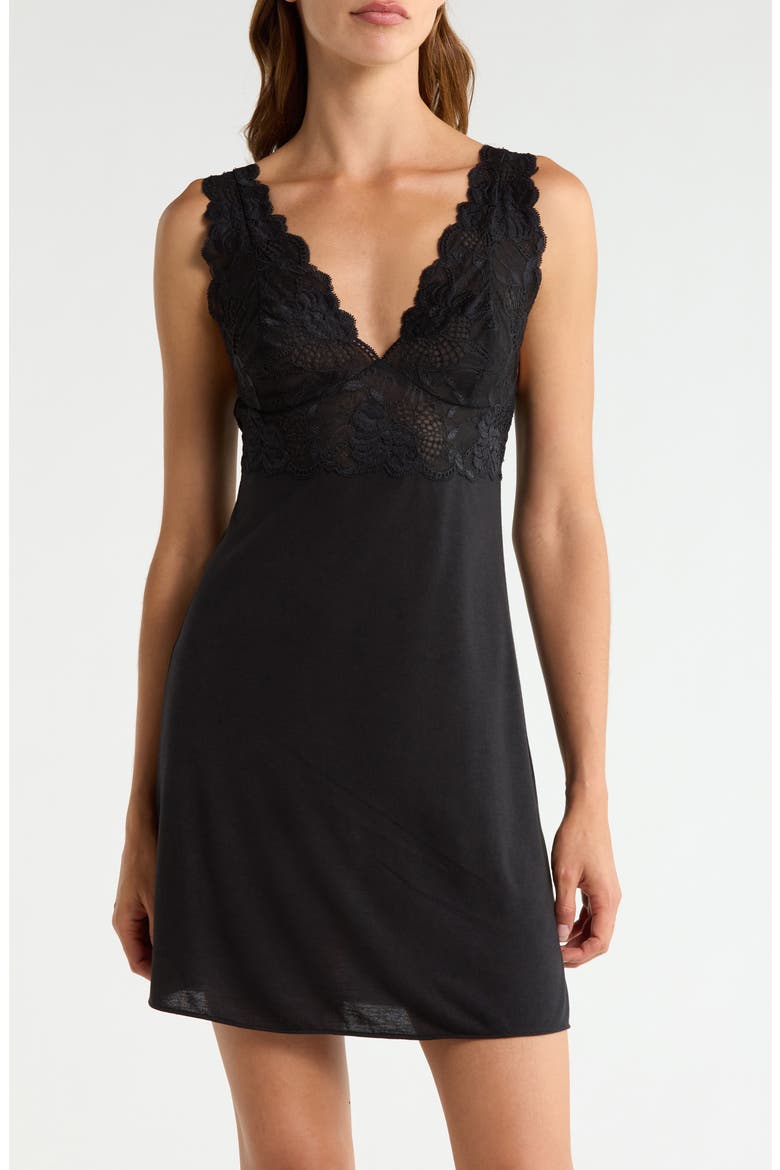 Delight Lace Bodice Chemise, Main, color, BLACK
