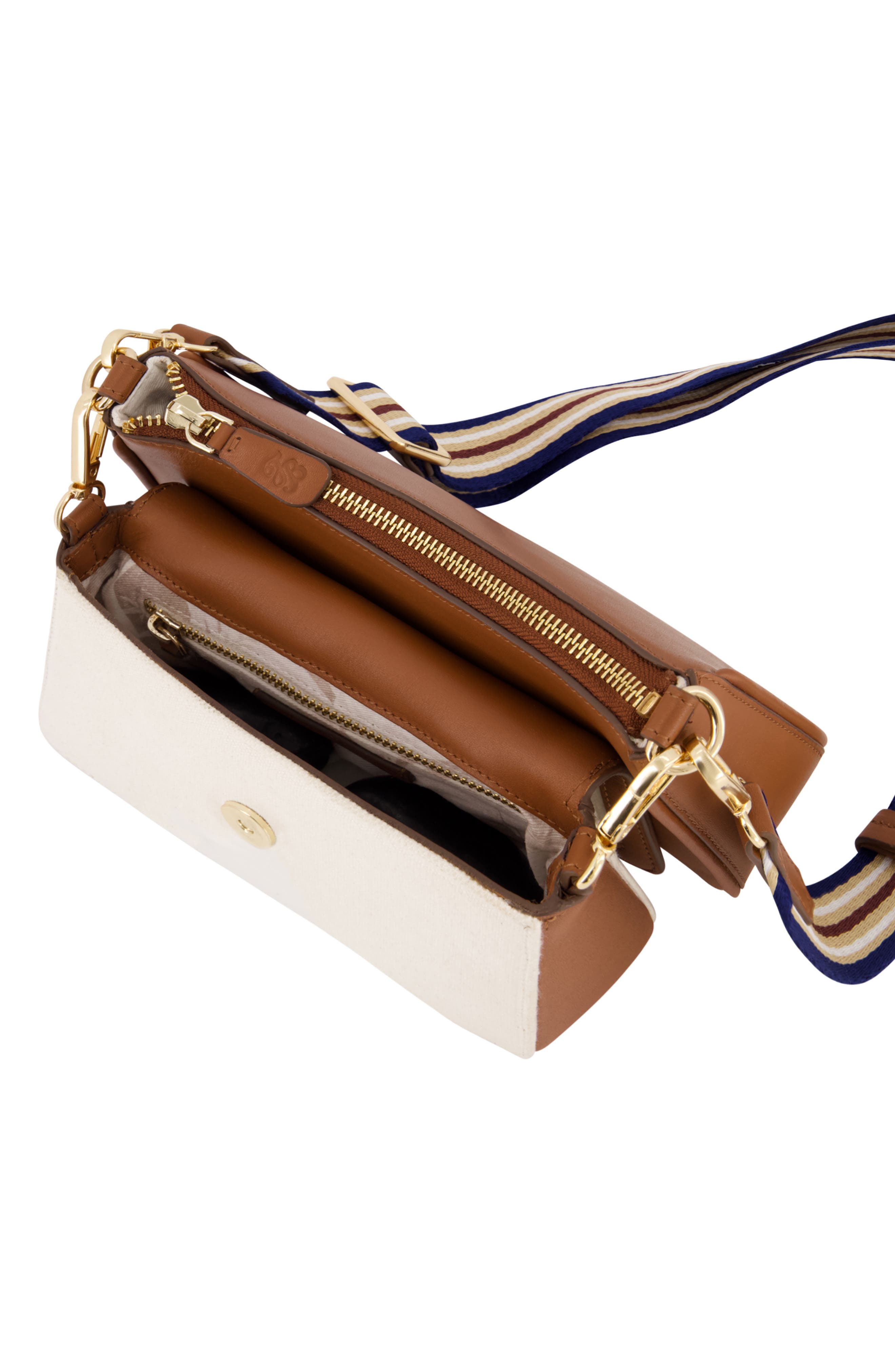 Tommy Bahama Canvas & Leather Trim Double Crossbody Bag, Alternate, color, Natural