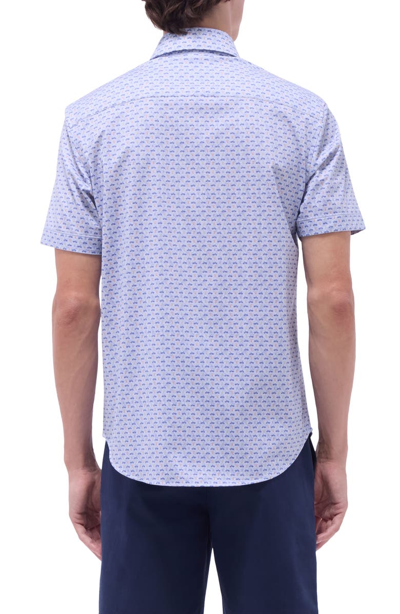 Bugatchi Miles OoohCotton<sup>®</sup> Motorcycle Print Short Sleeve Button-Up Shirt, Alternate, color, Peacock