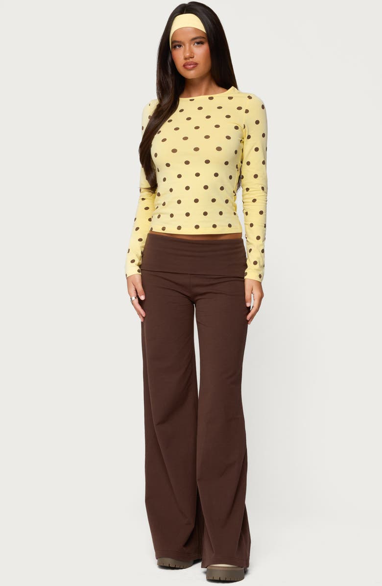 EDIKTED Maricelle Polka Dot Long Sleeve Stretch Cotton Top, Alternate, color, Yellow
