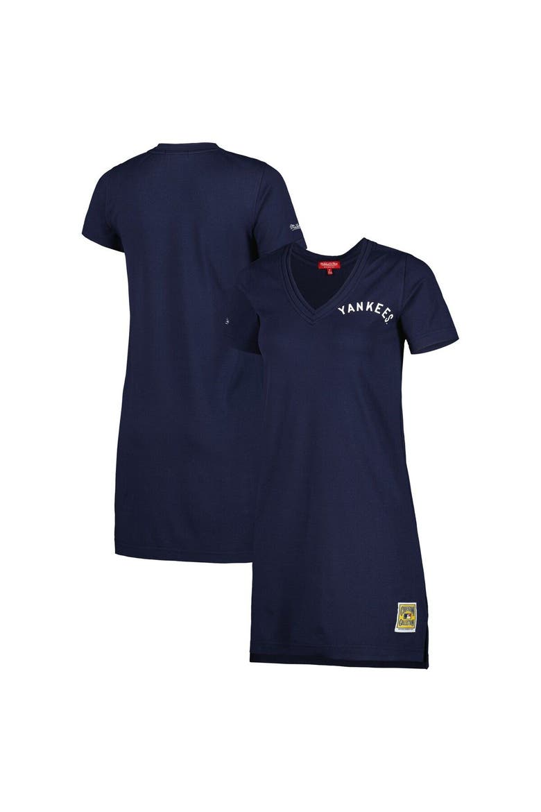 Women's Mitchell & Ness  Navy New York Yankees Cooperstown Collection V-Neck Dress, Main, color, Navy