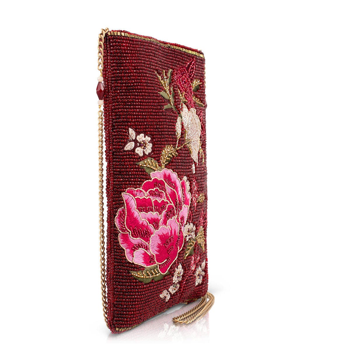 Mary Frances Accessories Eastern Bloom Crossbody Phone Bag, Alternate, color, Dark Red