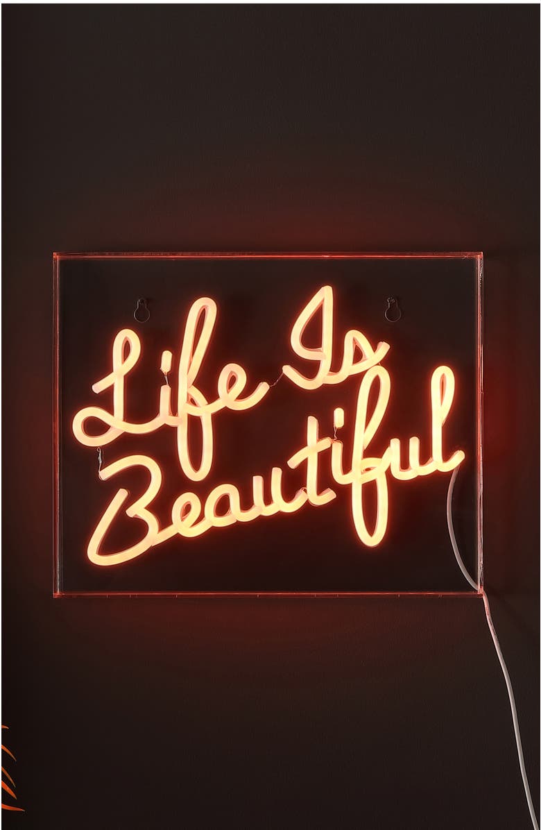 JONATHAN Y Life Contemporary Glam Acrylic Box USB Operated LED Neon Light, Alternate, color, Orange