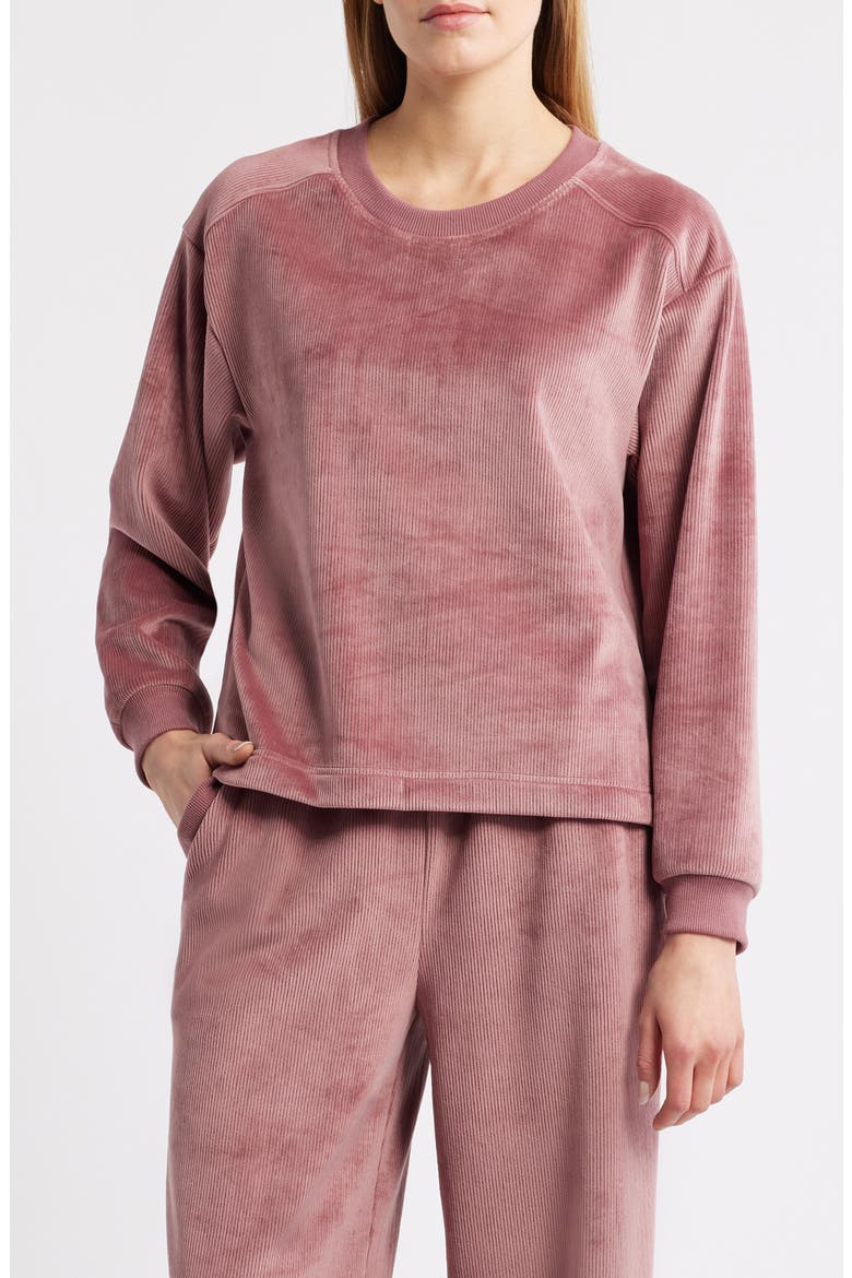 Ribbed Velour High-Low Sweatshirt, Main, color, DUSTY ROSE