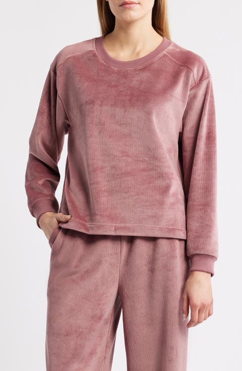 Ribbed Velour High-Low Sweatshirt