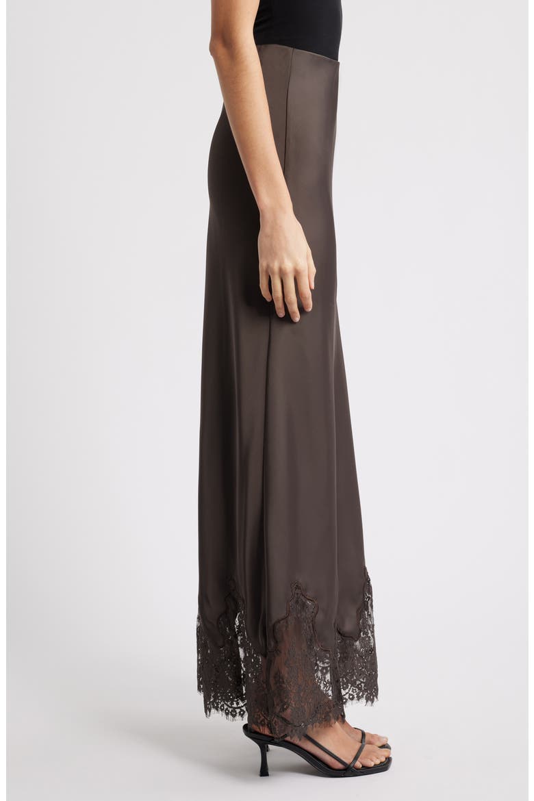 Alira Satin & Lace Midi Skirt, Alternate, color, BROWN