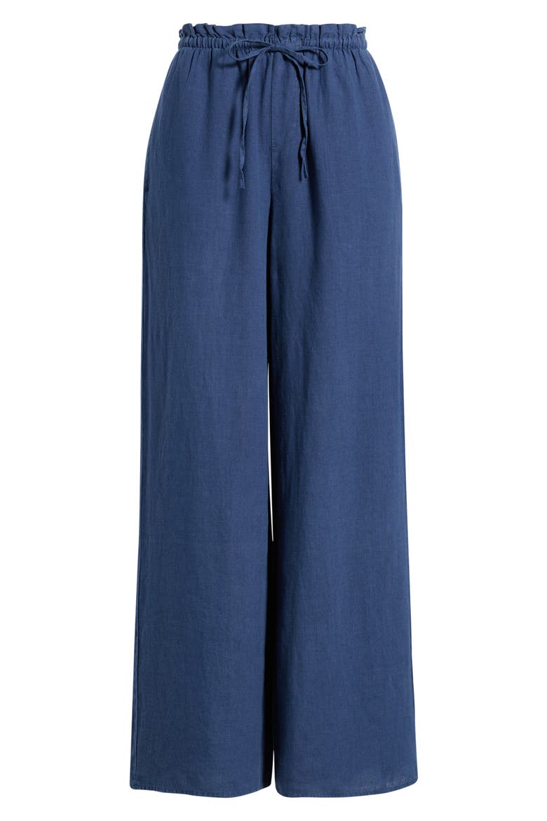 Ruffle Waist Wide Leg Linen Pants, Alternate, color, MIDNIGHT SURF