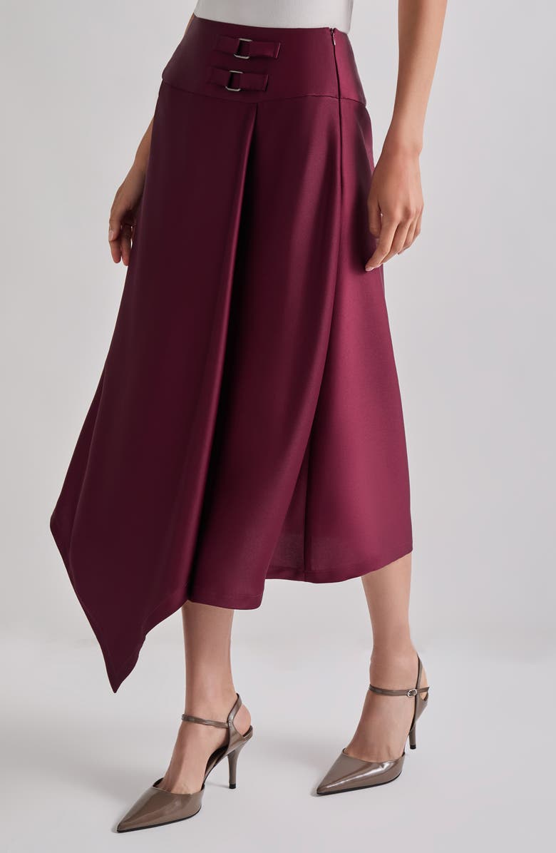 Misook Asymmetric Crêpe de Chine Midi Skirt, Alternate, color,