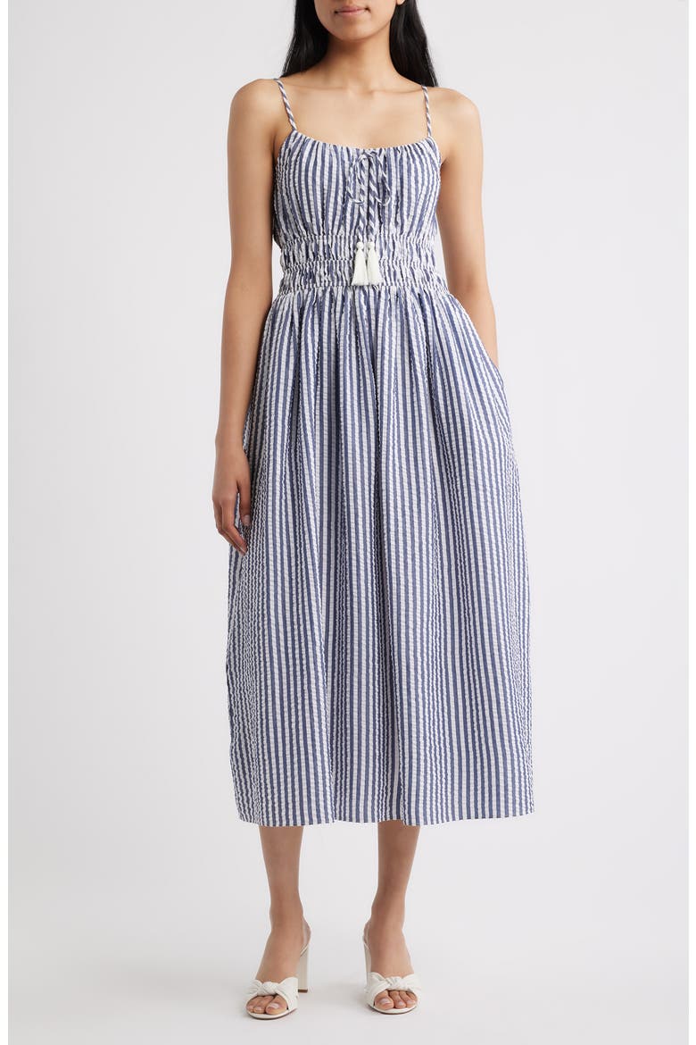 Stripe Seersucker Dress, Main, color, NAVY MULTI