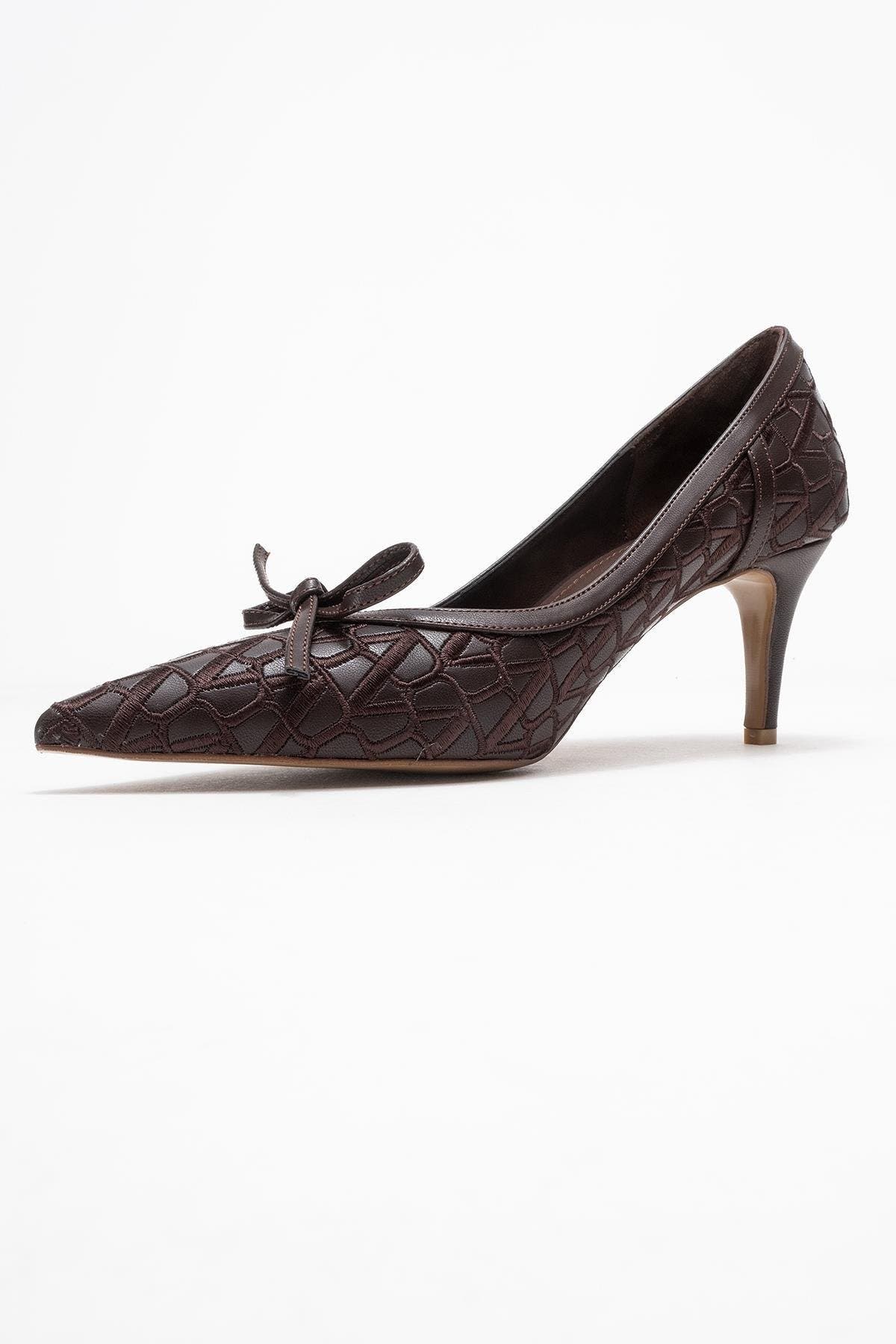 Camden Bow Pointed Toe Pump, Alternate, color, Brown Pattern