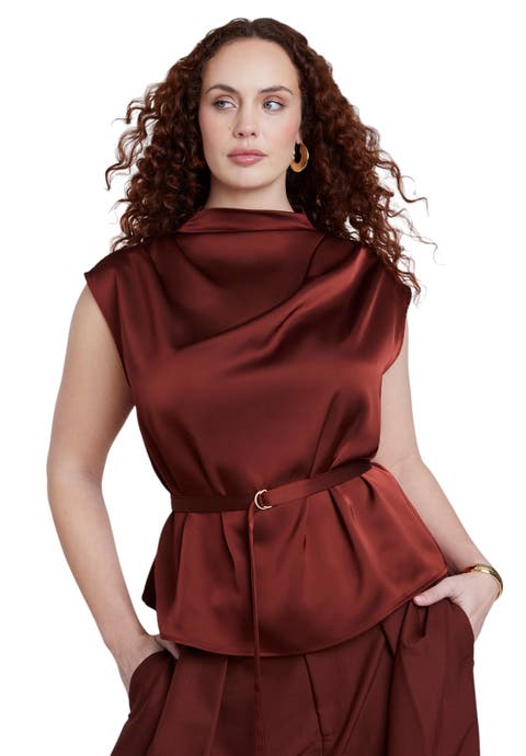 Satin Cowl Neck Belted Top