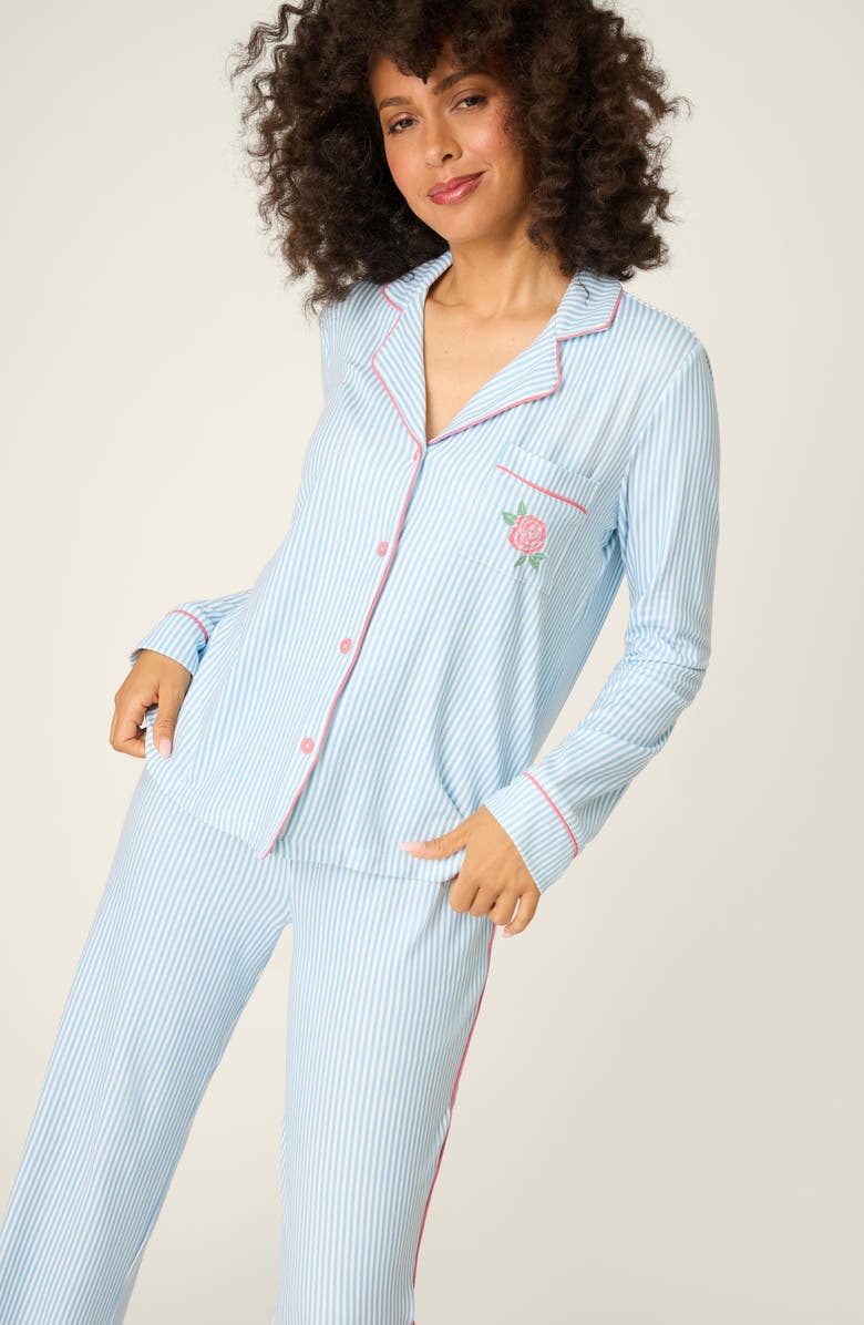 PJ Salvage Western Blooms Stripe Butter Jersey Pajamas, Alternate, color, Dream Blue