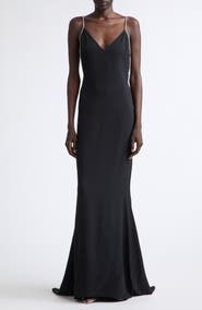 TOM FORD Crystal Chain Strap Open Back Satin Gown