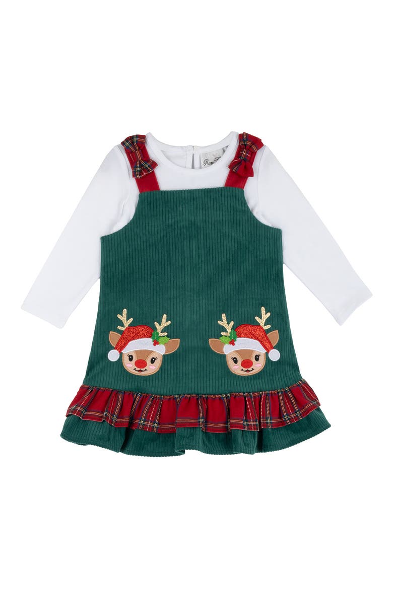 Kids' Reindeer Corduroy Jumper & Tee Set, Main, color, GREEN