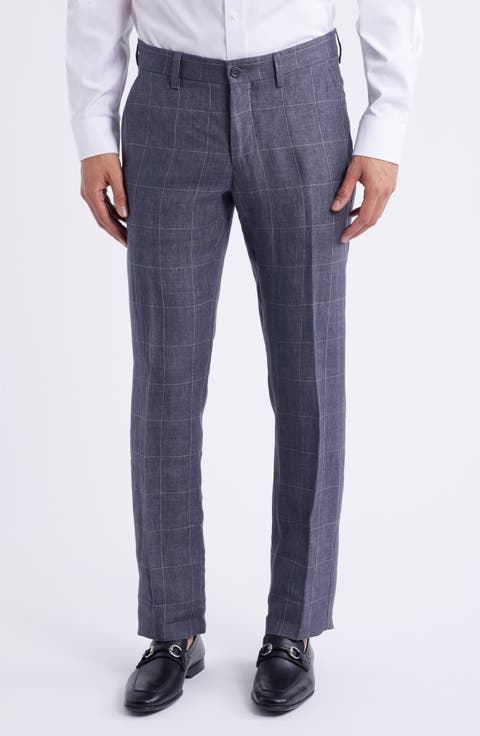 Windowpane Check Linen Pants