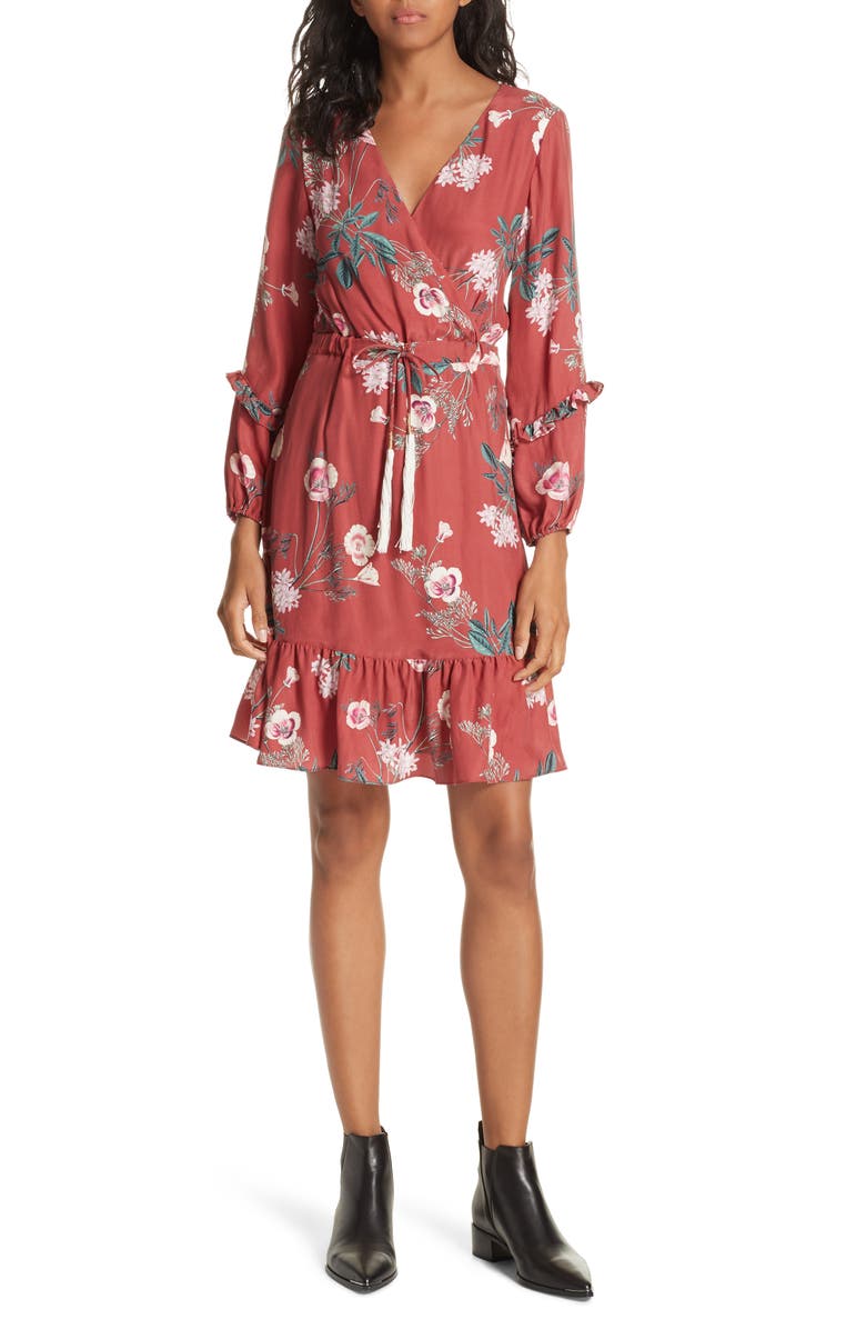 Dolan Floral Faux Wrap Silk Dress, Main, color, 