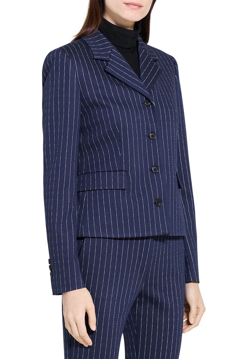 Theory Metallic Pinstripe Fitted Jacket, Alternate, color, Navy Multi