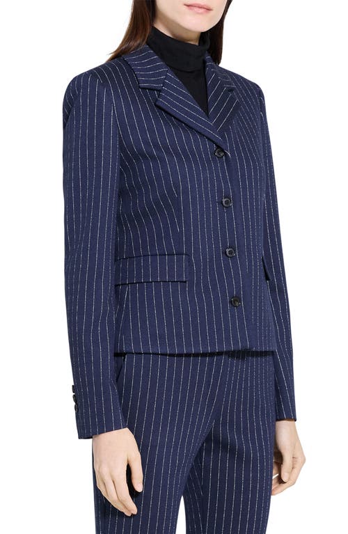 Theory Metallic Pinstripe Fitted Jacket In Blue
