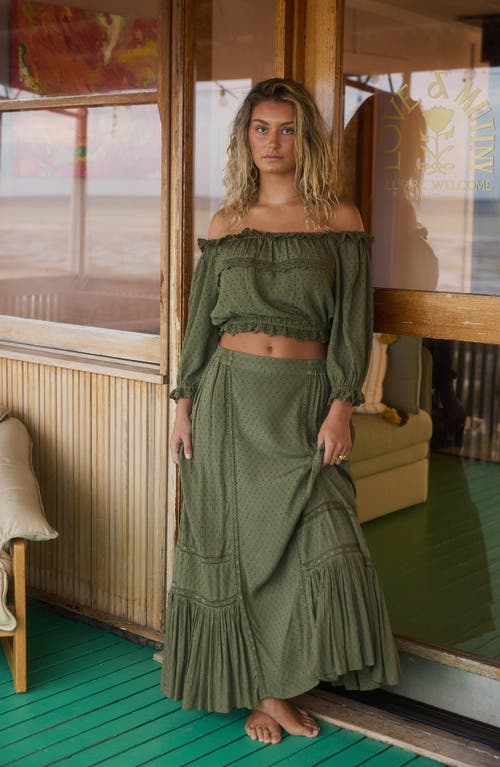 Talisman The Label Midas Clip Dot Maxi Skirt In Olive Dobby