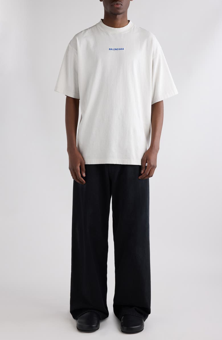 Balenciaga Medium Fit Distressed Logo T-Shirt, Main, color, 8016 Dirty Wht/ Sport Blue