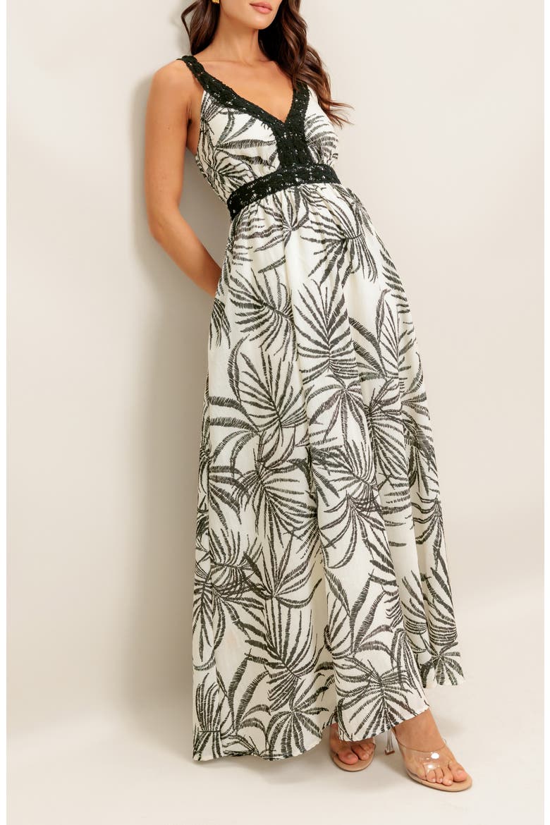 Crochet Trim Maxi Dress, Alternate, color, IVORY BLACK
