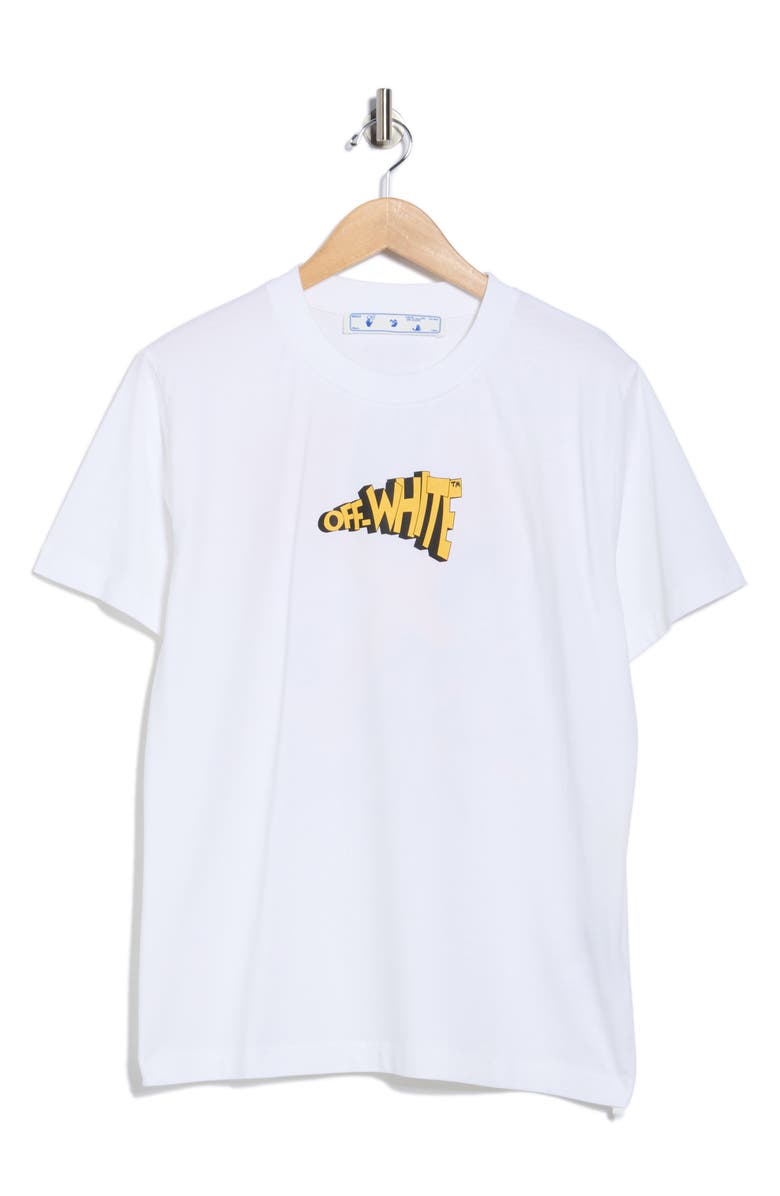 Off-White Slim Fit Cartoon Arrow Logo Cotton Graphic T-Shirt, Alternate, color, White And Yellow