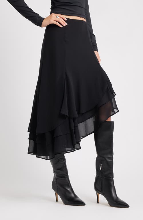 Open Edit Layered Asymmetric Chiffon Midi Skirt In Black