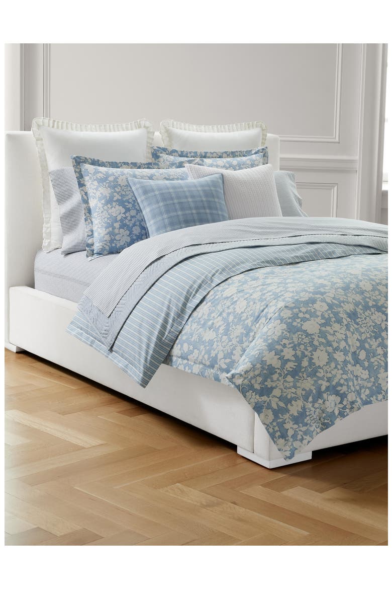Heather Floral & Stripe Reversible Cotton Comforter & Sham Set, Alternate, color, BLUE