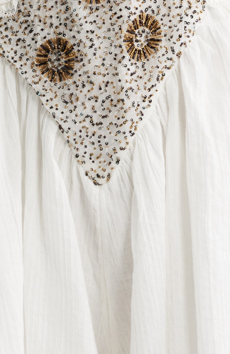 Free People Enchanted Beaded Cotton Gauze Romper, Alternate, color, Ivory Combo