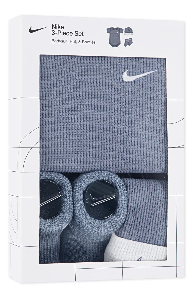 Nike Waffle Knit Bodysuit, Hat & Booties Boxes Set, Alternate, color, Ashen Slate