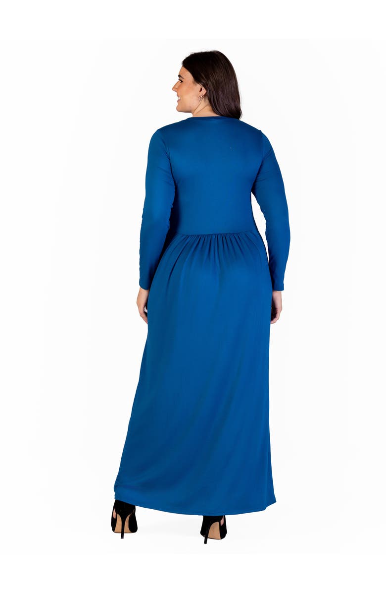 24seven Comfort Apparel Long Sleeve Empire Waist Pocket Maxi Dress, Alternate, color, Teal