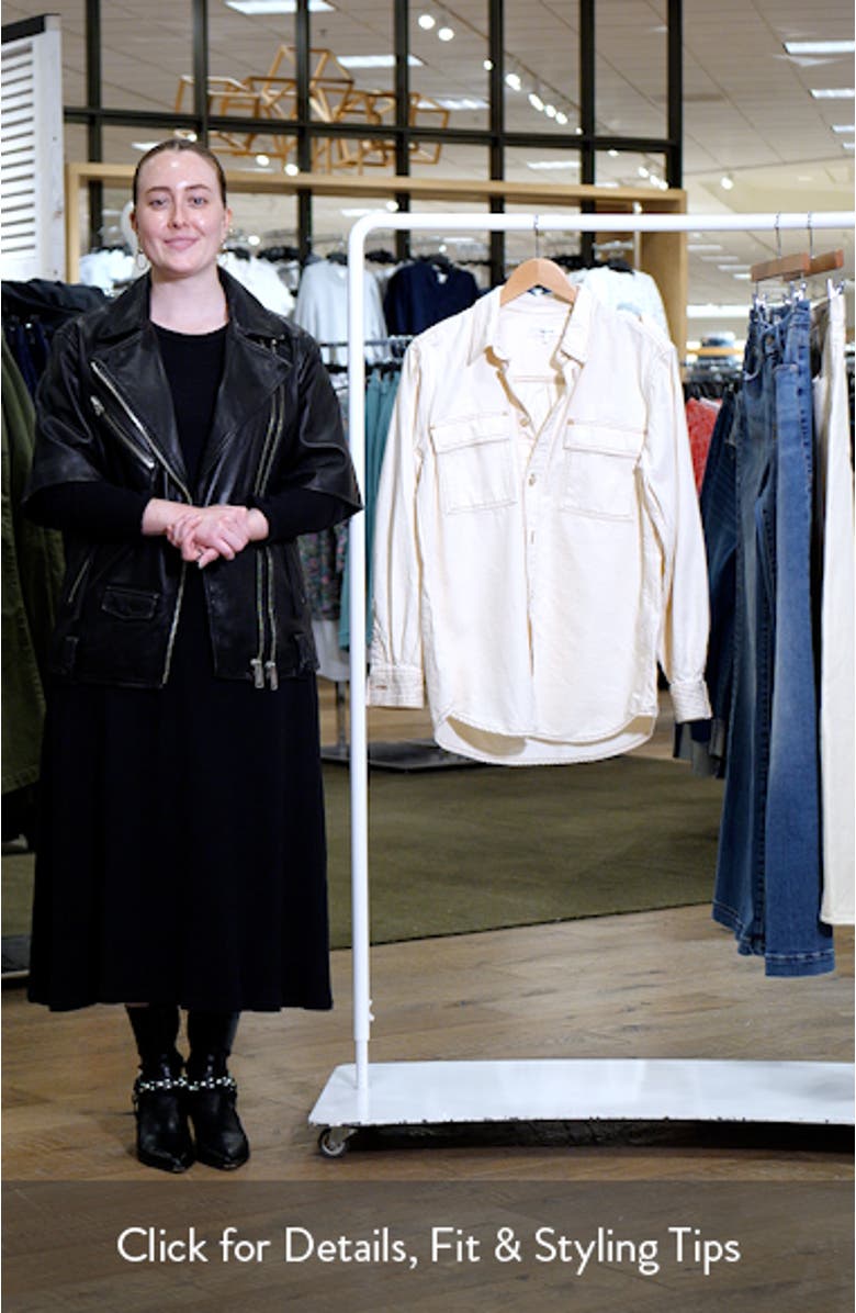 Trapunto Oversize Cotton Blend Denim Button-Up Shirt, sales video thumbnail