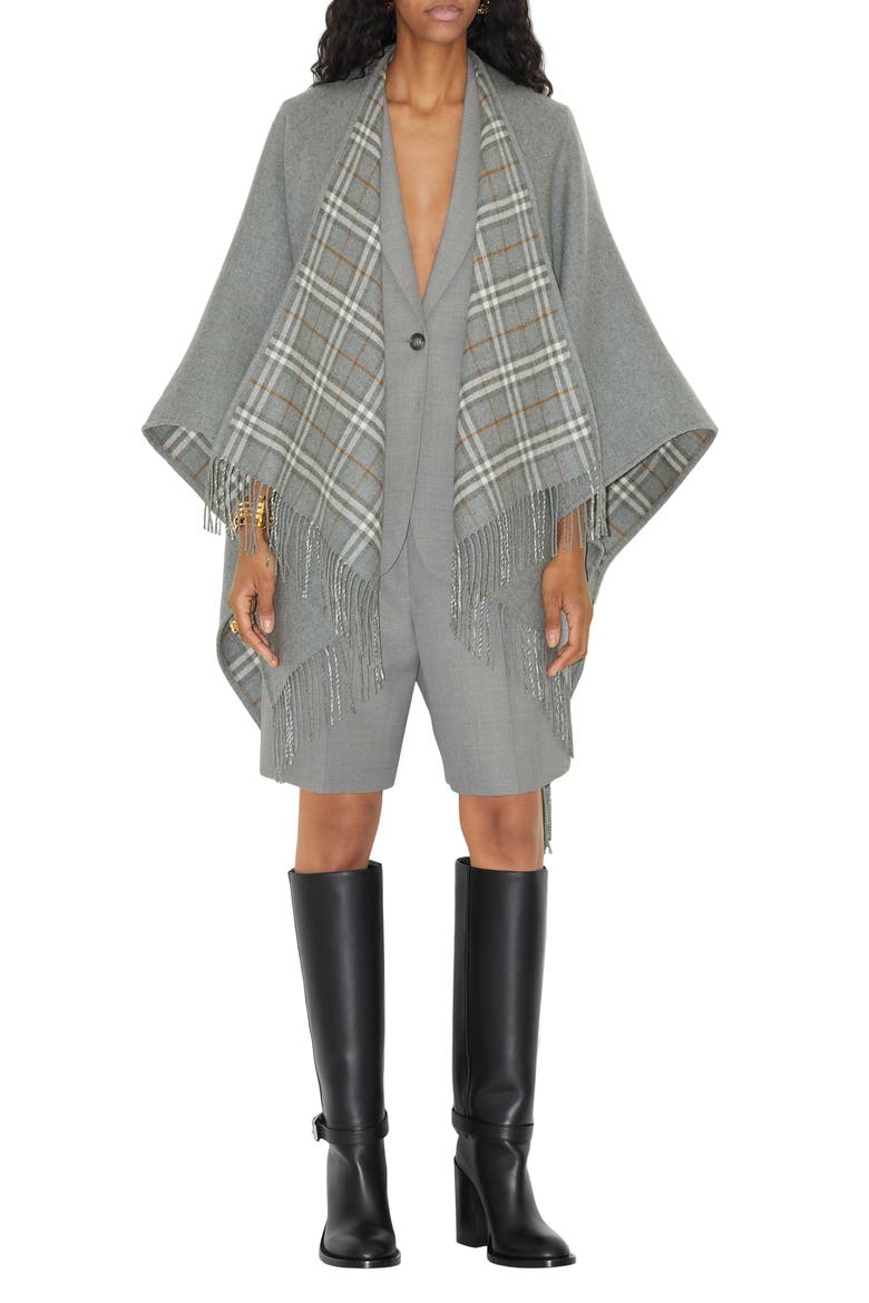 Vintage Check Wool Cape, Alternate, color, GREY