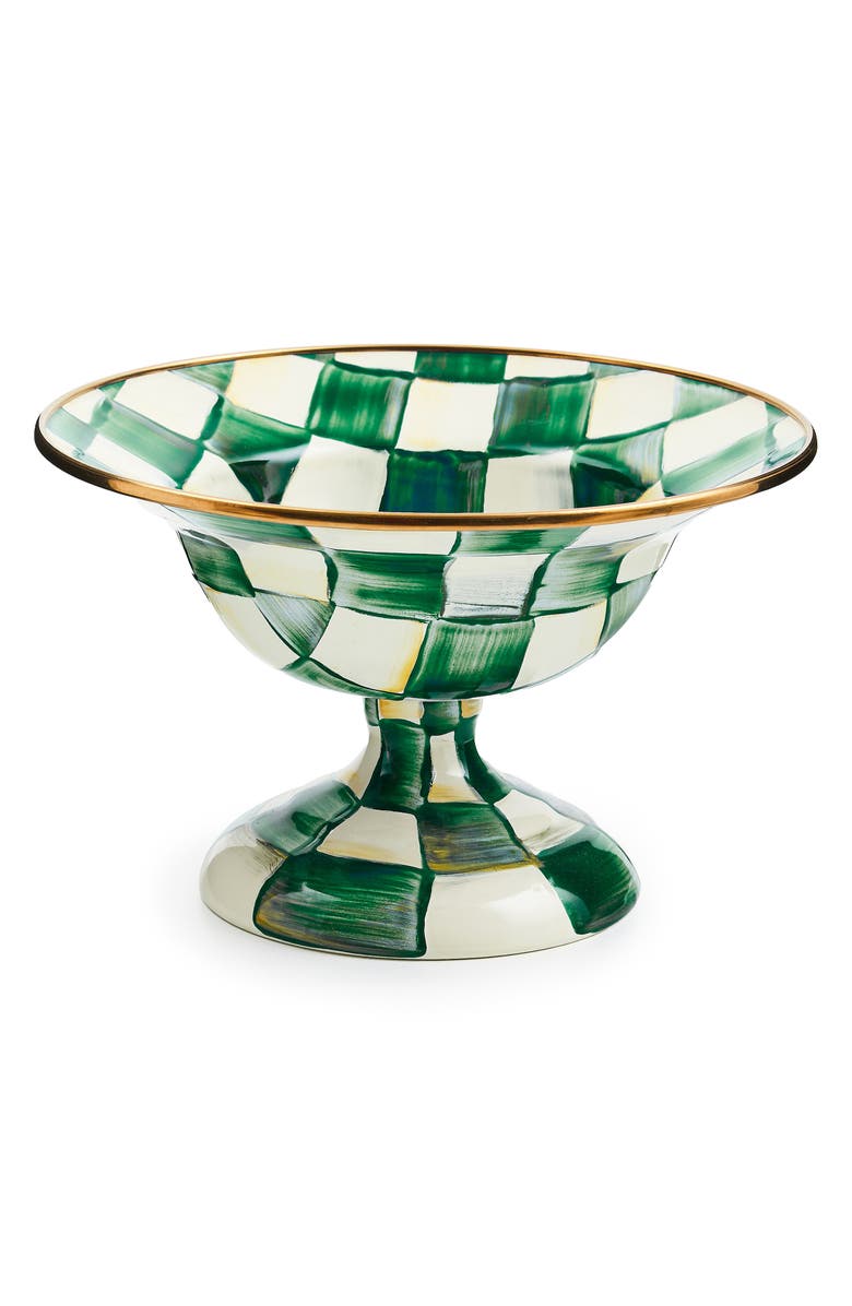 MACKENZIE CHILDS Emerald Check Small Compote Bowl, Main, color, Emerald