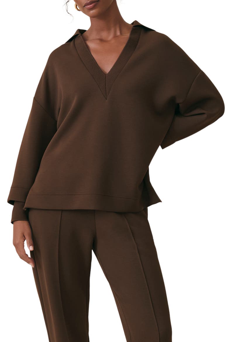 Bernie Johnny Collar Sweatshirt, Alternate, color, CHOCOLATE