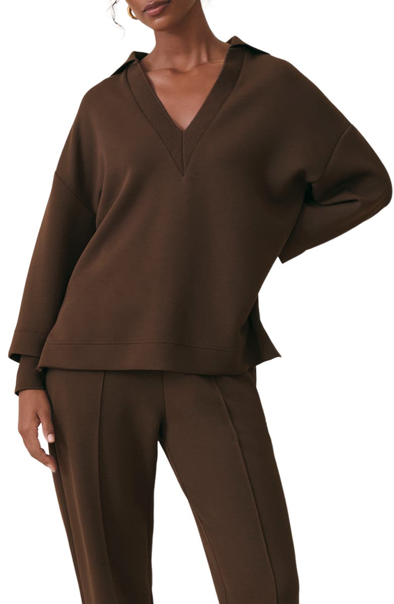 Reiss Bernie Johnny Collar Sweatshirt, Alternate, color, Chocolate