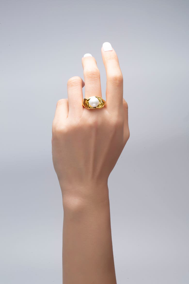Nora Freshwater Pearl Molten Statement Ring, Alternate, color, Gold