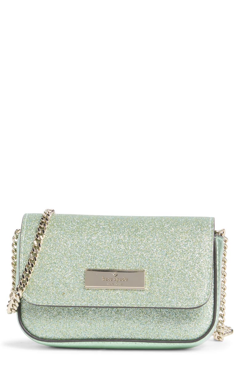 Kate Spade New York kenzie glitter card case crossbody bag, Main, color, Seawater