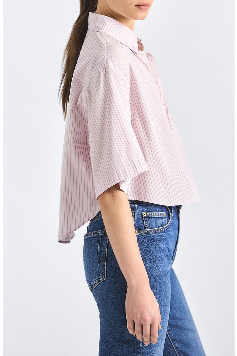 Ember Cropped Button-Up Shirt, Alternate, color, PINK STRIPE