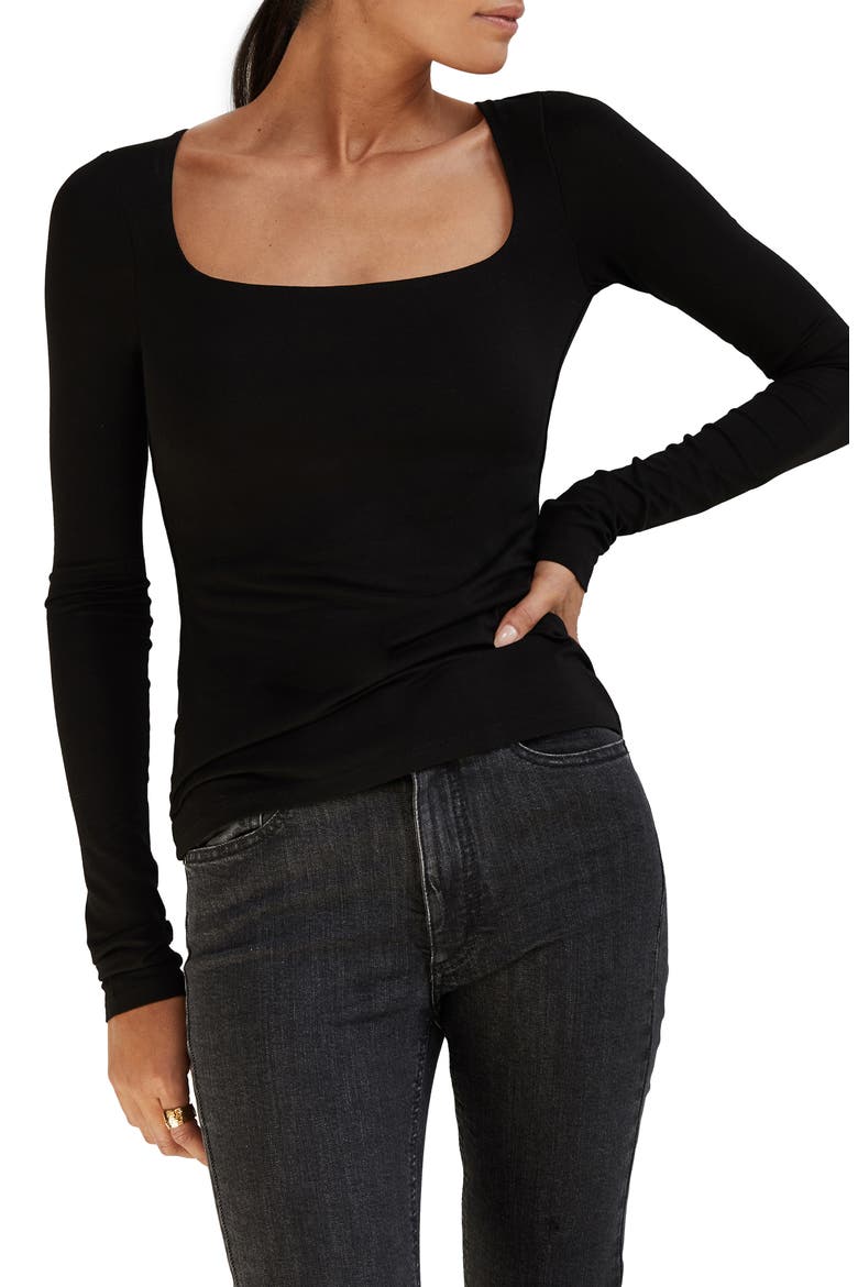 Yvonne Square Neck Jersey Top, Main, color, BLACK