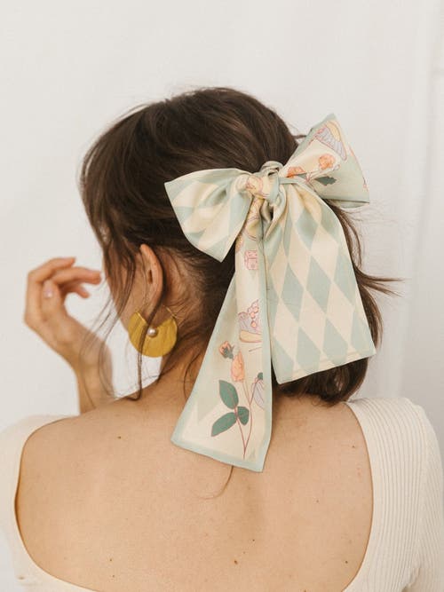 Lost Pattern Nyc "wonderland" Silk Twill Neck Bow In Neutral