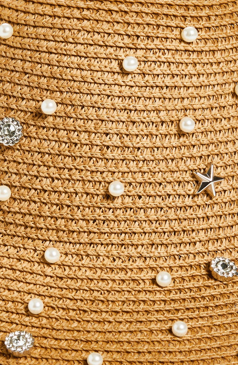 The Accessory Collective Kids' Faux Pearl Embellished Straw Floppy Hat, Alternate, color, Beige