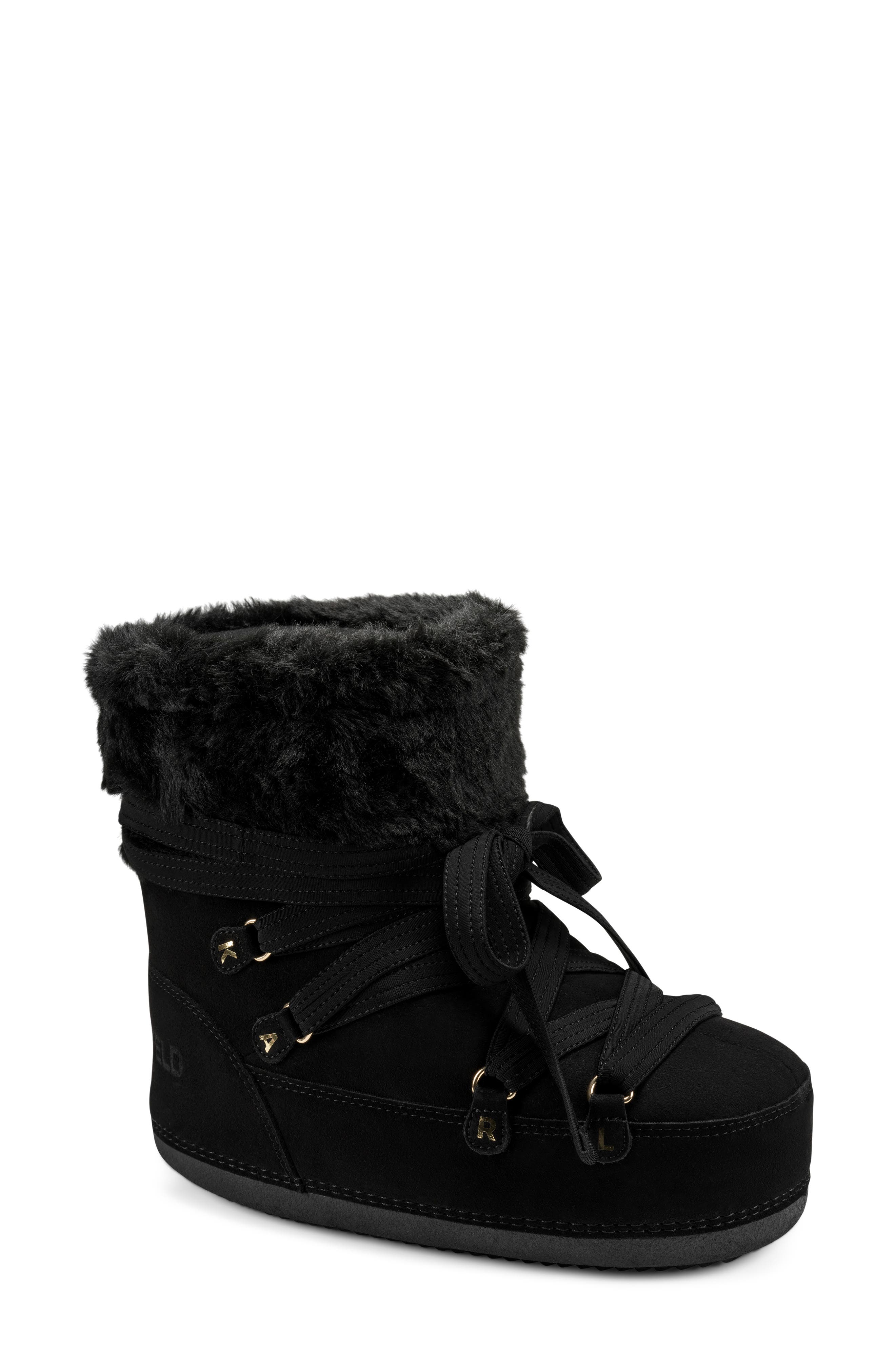 Prynn Faux Fur Bootie, Main, color, BLACK