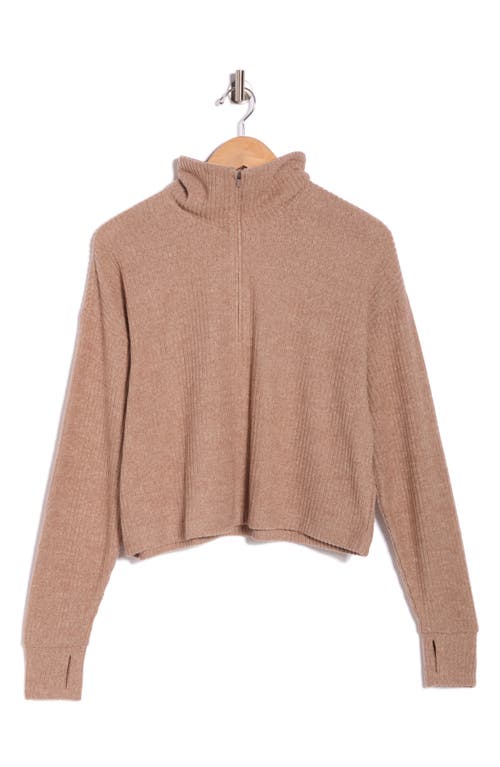 90 Degree By Reflex Brooklyn Rebel Rib Knit Half Zip Sweatshirt In Brown